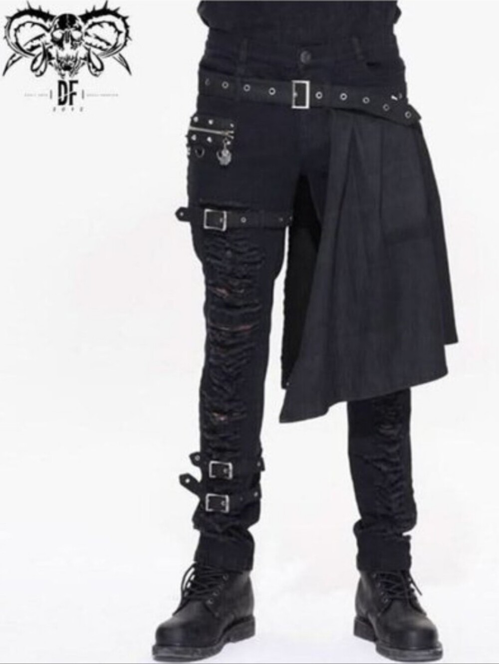DEVIL FASHION "Incubus" Punk Ripped Trouser w/ Butt Flap, Buckles, Studs- Size M